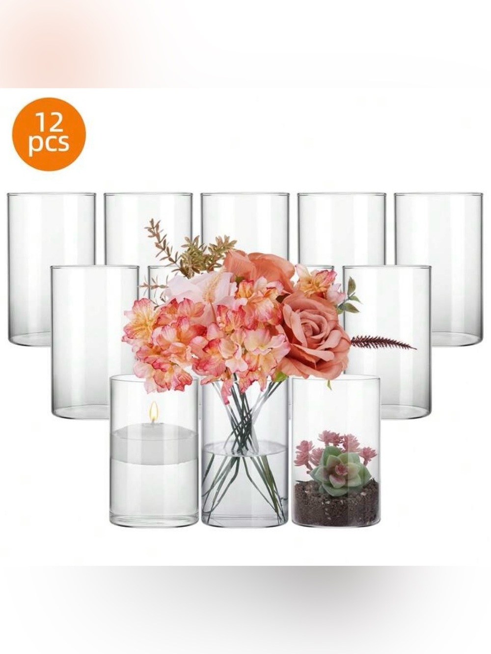 Clear Glass Cylinder Vases - 12 Pack